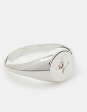 Sterling Silver-Plated Star Diamanté Signet Ring, Silver (ST SILVER), large