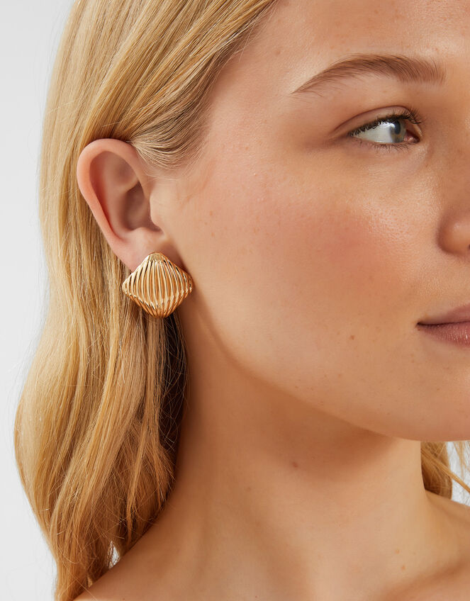 Ribbed Square Stud Earrings, , large