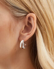 Mini Diamanté Double Hoop Earrings, Silver (SILVER), large