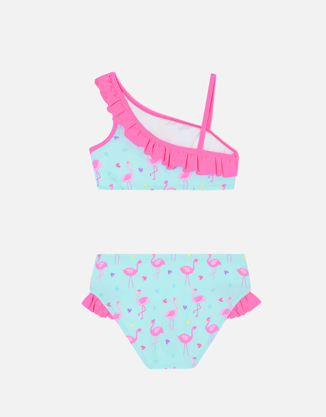 Girls Flamingo Print Bikini Set, Blue (AQUA), large