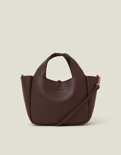Top Handle Faux Leather Cross-Body Bag, Brown (CHOCOLATE), large