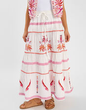 Mirror & Palm Embroidered Maxi Skirt, White (WHITE), large