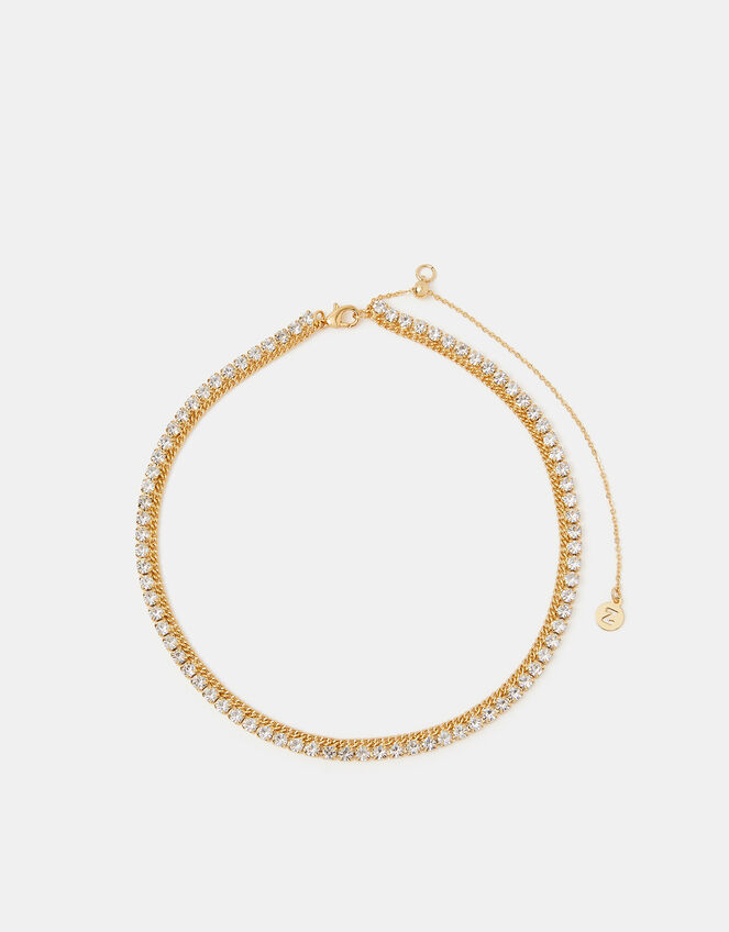 14ct Gold-Plated Diamanté Choker Necklace, , large