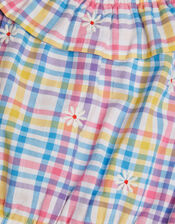 Girls Floral Embroidered Check Bardot Playsuit, Multi (BRIGHTS MULTI), large