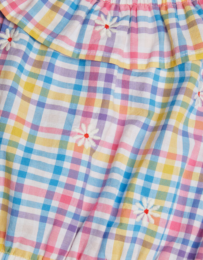 Girls Floral Embroidered Check Bardot Playsuit, Multi (BRIGHTS MULTI), large