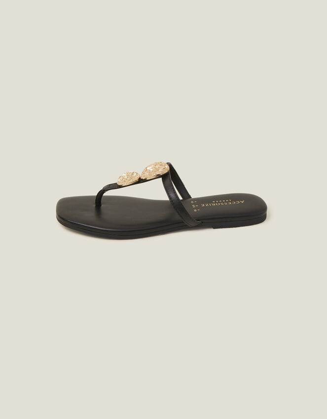 Hammered Metal Leather Sandals, Black (BLACK), large