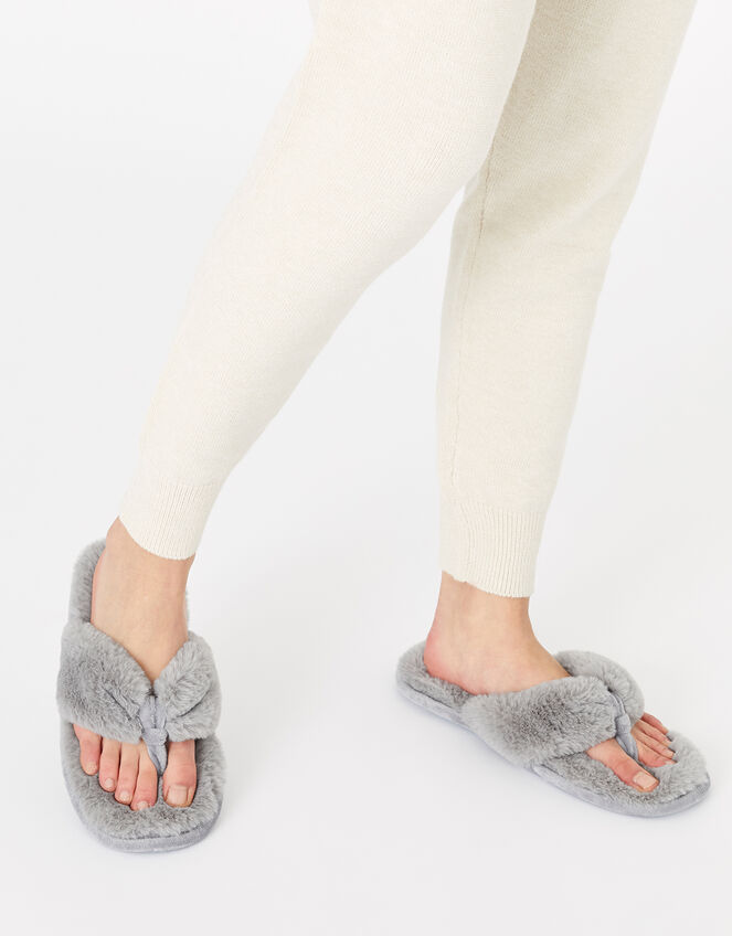 Laura Fluffy Thong Slippers, Grey (GREY), large