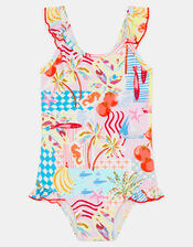 Girls Summer Print Swimsuit, Multi (PASTEL MULTI), large