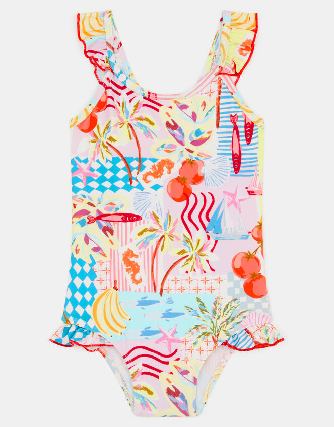 Girls Summer Print Swimsuit, Multi (PASTEL MULTI), large