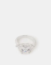 Triple Cubic Zirconia Engagement Ring, Silver (SILVER), large