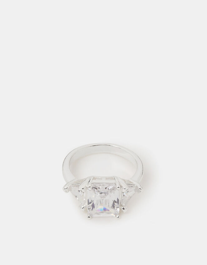 Triple Cubic Zirconia Engagement Ring, Silver (SILVER), large