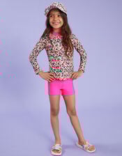Girls Leopard Print Rash Vest Swim Set, Multi (BRIGHTS MULTI), large