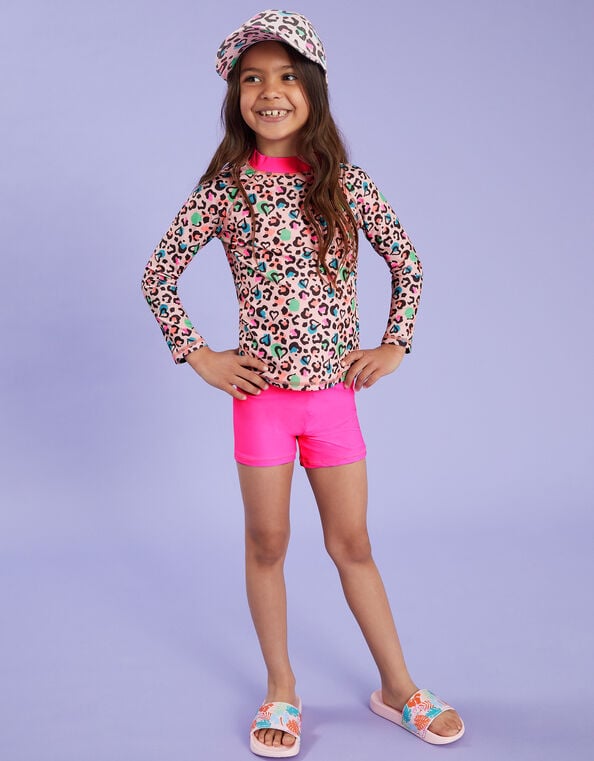 Girls Leopard Print Rash Vest Swim Set, Multi (BRIGHTS MULTI), large