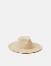 Stripe Straw Fedora Hat, , large