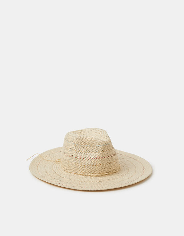 Stripe Straw Fedora Hat, , large