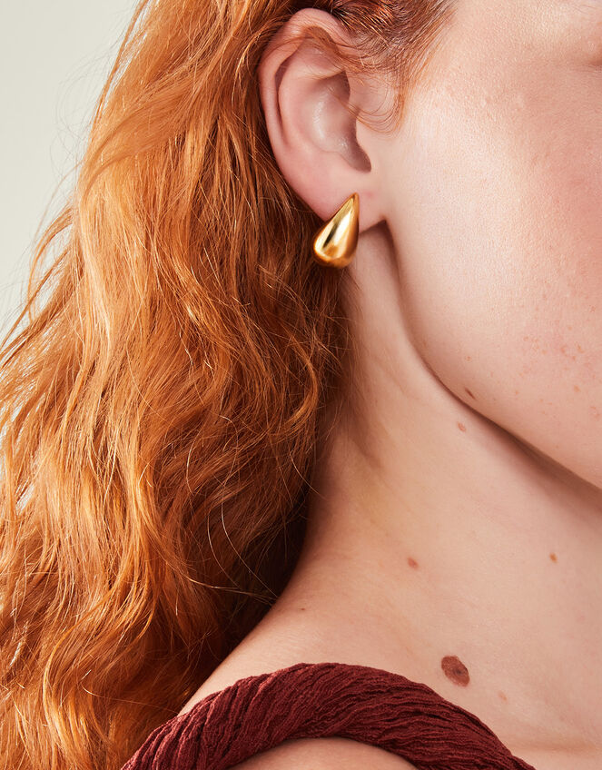 14ct Gold-Plated Stainless Steel Chunky Teardrop Earrings, , large