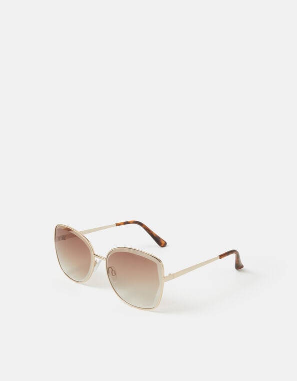 Metal Bevelled Oversized Sunglasses, , large