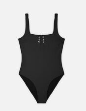 Lace Up Rib Swimsuit, Black (BLACK), large
