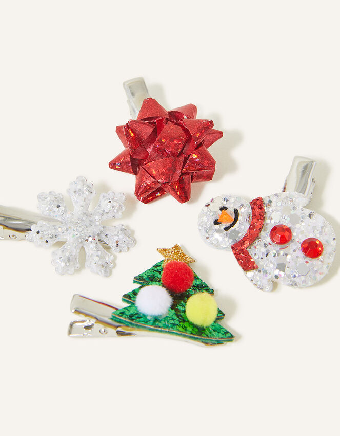 Girls Christmas Mixed Hair Clips 4 Pack, , large