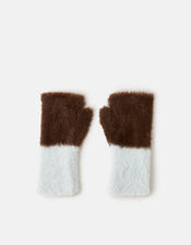 Two Tone Fuzzy Fingerless Gloves, , large