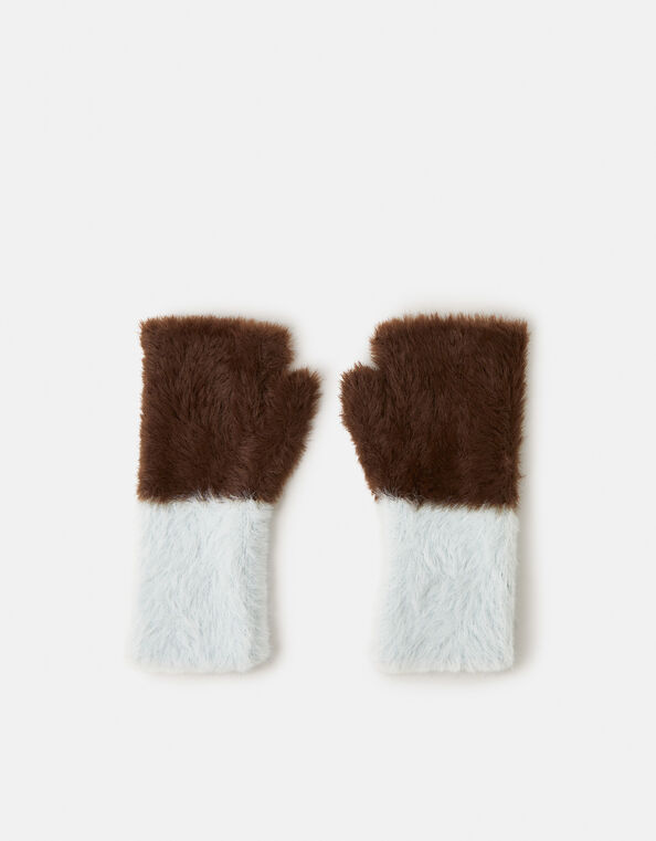 Two Tone Fuzzy Fingerless Gloves, , large