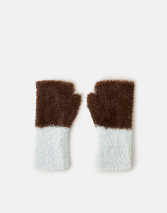 Two Tone Fuzzy Fingerless Gloves, , large