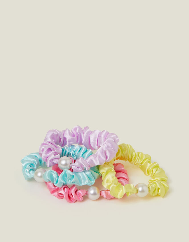 4-Pack Girls Pearl Satin Hair Scrunchies, , large