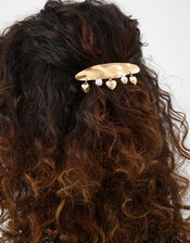Heart & Pearl Charm Barrette Hair Clip, , large