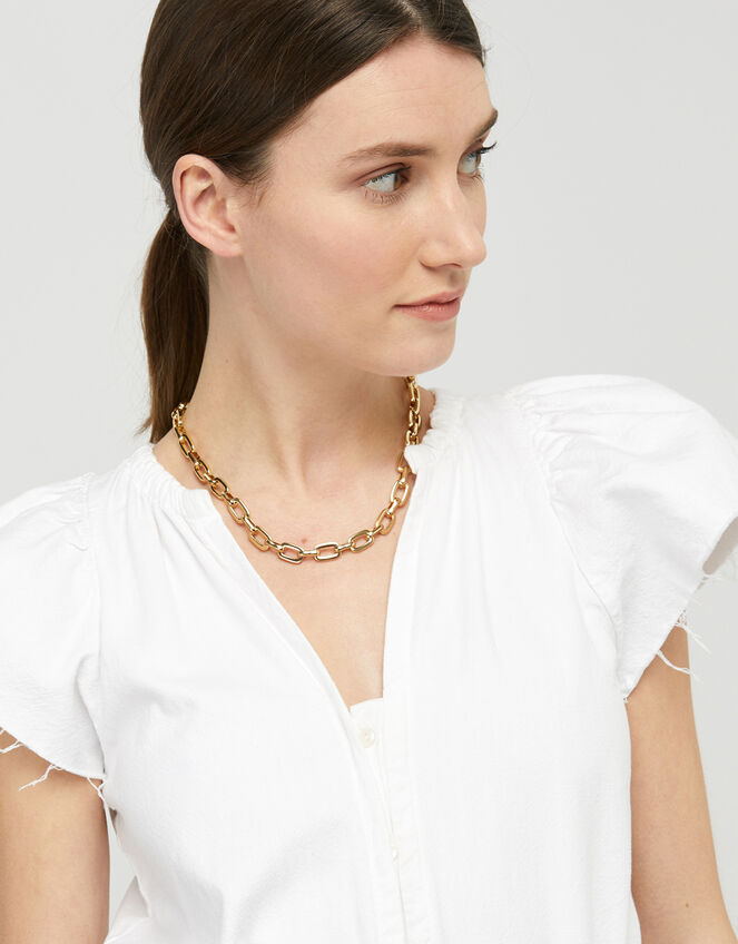 Gold-Plated T-Bar Link Chain Necklace, , large