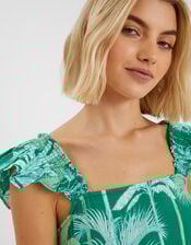 Palm Print Frill Sundress, Green (GREEN), large