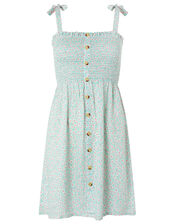 Daisy Print Button Dress, Blue (AQUA), large