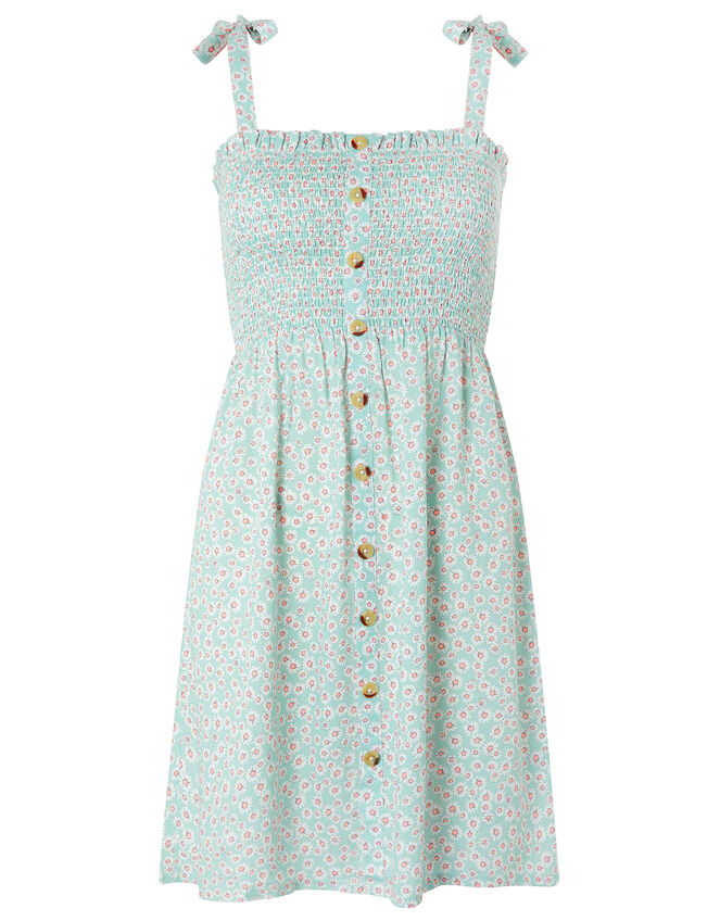 Daisy Print Button Dress, Blue (AQUA), large