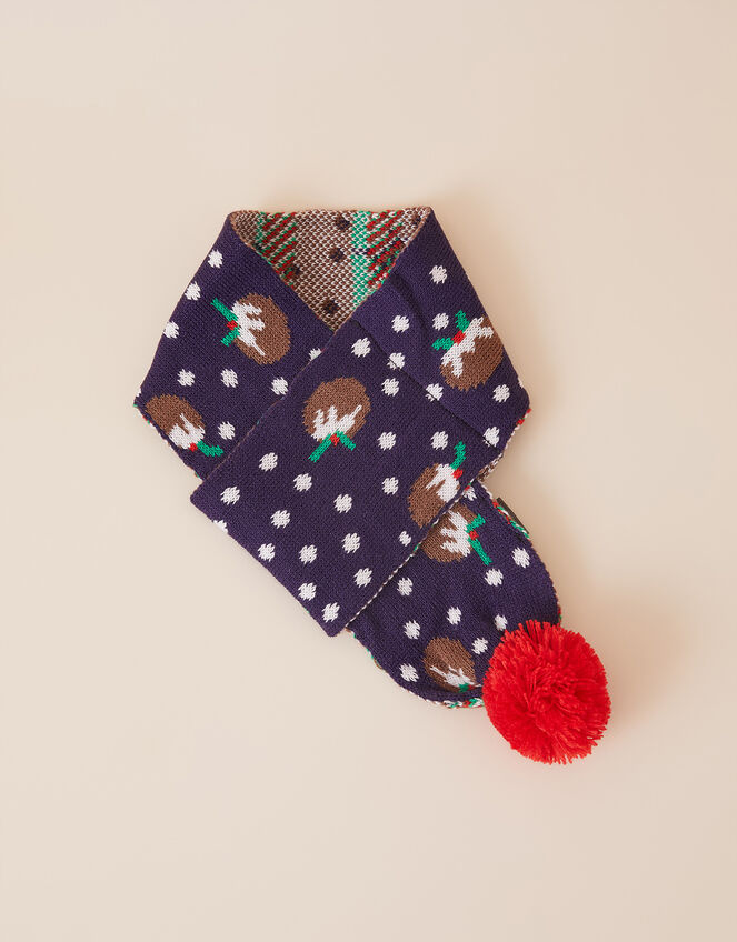 Christmas Pudding Dog Scarf, Blue (NAVY), large