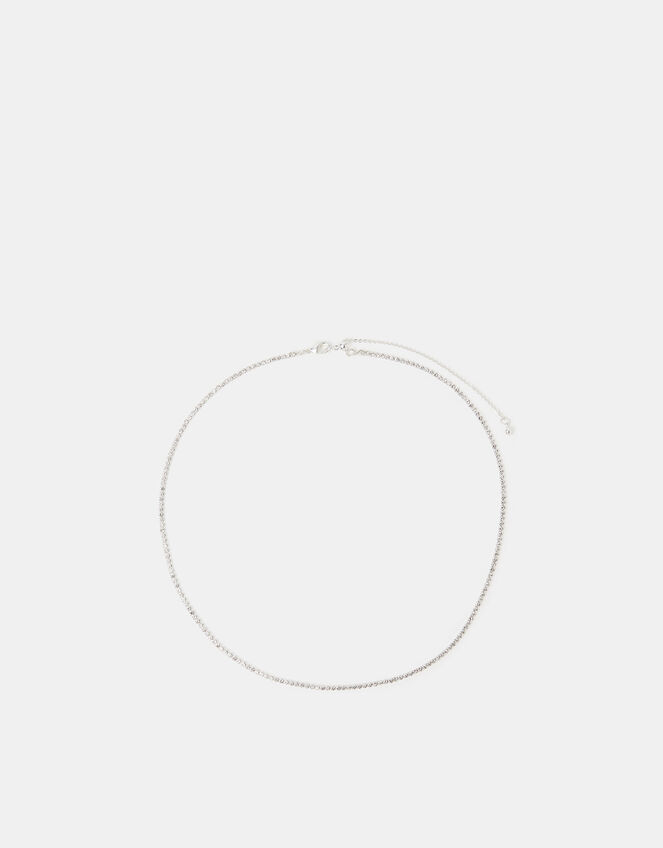 Sterling Silver-Plated Diamant&eacute; Tennis Necklace, , large