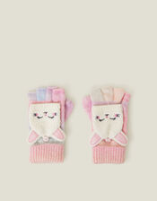 Girls Ombre Bunny Fingerless Mitten Gloves, Multi (PASTEL MULTI), large