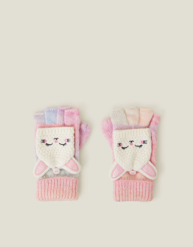 Girls Ombre Bunny Fingerless Mitten Gloves, Multi (PASTEL MULTI), large
