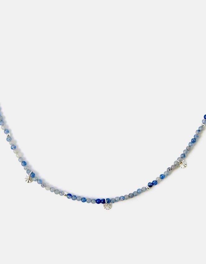 Sterling Silver-Plated Blue Aventurine Beaded Necklace, , large