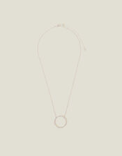 Sterling Silver-Plated Diamante Circle Pendant Necklace, , large