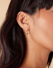 Sterling Silver Gem Charm Hoops, , large