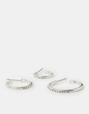 3-Pack Diamant&eacute; Hoop Earrings, Silver (SILVER), large