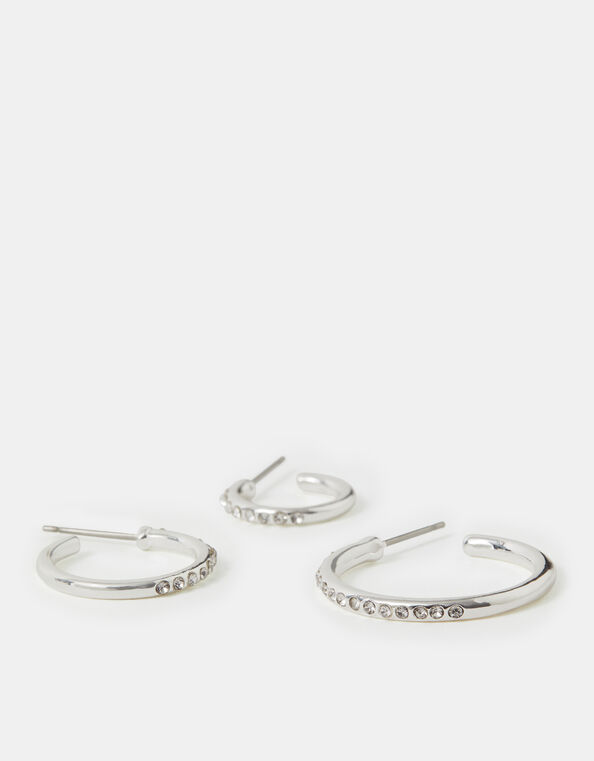 3-Pack Diamant&eacute; Hoop Earrings, Silver (SILVER), large