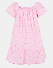 Girls Heart Embroidered Dress, Pink (PINK), large