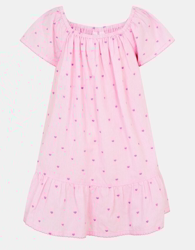 Girls Heart Embroidered Dress, Pink (PINK), large