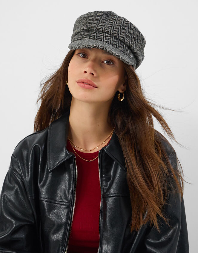 Herringbone Baker Boy Hat, , large