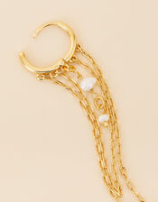 14ct Gold-Plated Single Pearl Chain Hoop Earring, , large