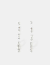 4-Pack Sterling Silver-Plated Celestial Stud & Hoop Earrings, , large