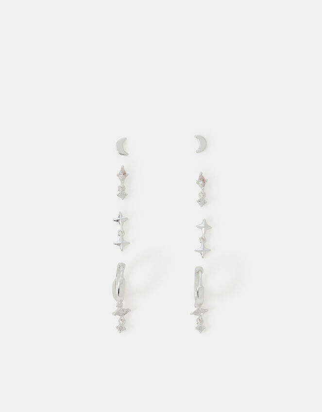 4-Pack Sterling Silver-Plated Celestial Stud & Hoop Earrings, , large