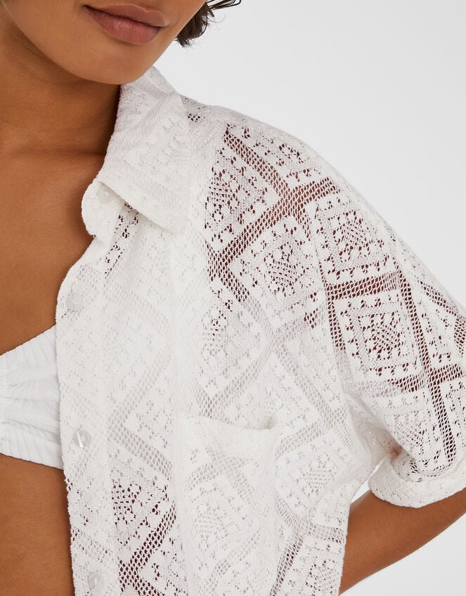 Short Sleeve Lace Shirt, Ivory (IVORY), large