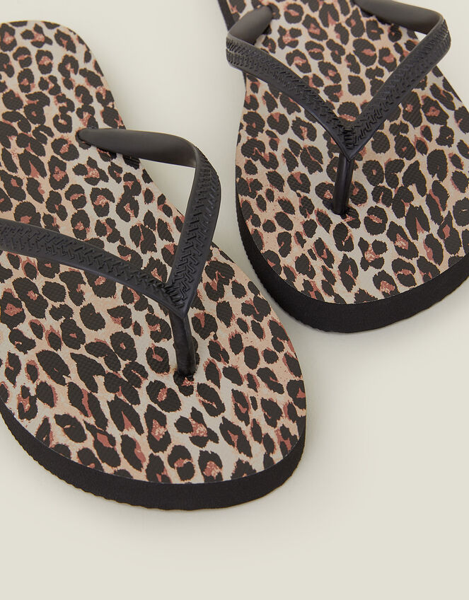 Leopard Print Flip Flops, Multi (DARKS MULTI), large