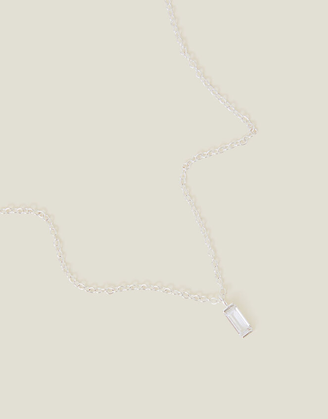Sterling Silver-Plated Baguette Pendant Necklace, , large